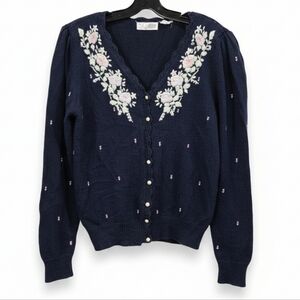 Vintage Alibi Navy Blue Floral Embroidered Sweater